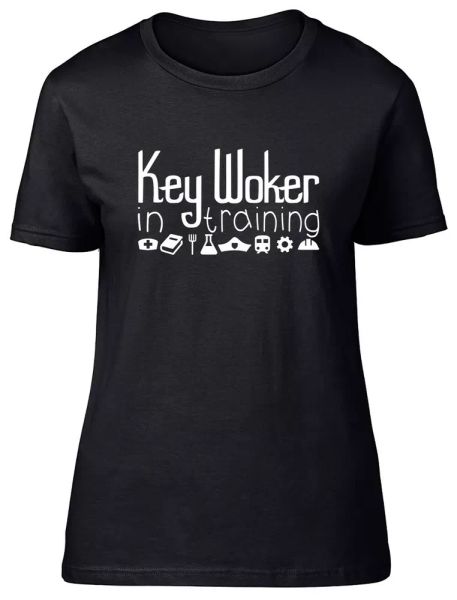 

keyworker in training fitted womens ladies t shirt, White;black