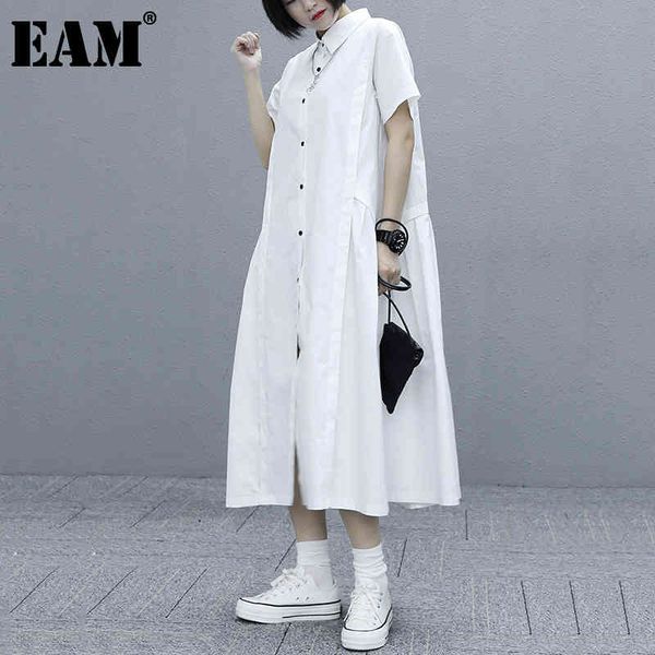 

[eam] women black white pleated big size dress lapel short sleeve loose fit fashion spring summer 1dd6702 210512, Black;gray