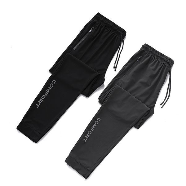

spring summer thin casual couple stretch ice silk quick drying men's fattening and sports pants, Black