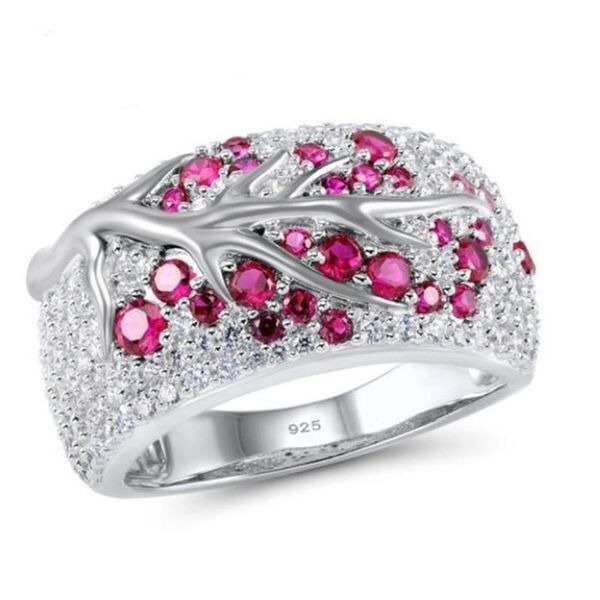 

cluster rings s fashion women party luxury jewelry ring for red zircon branches jewellery, Golden;silver