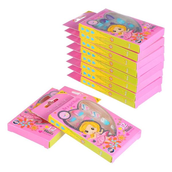 

120pcs/ 10 boxes children nails press on pre-glue full cover nail tip kit false, Red;gold