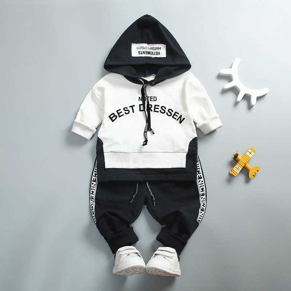 

baby boy girl clothing set high qulity cotton kids toddler clothes letter hooded suit for boy infant long sleeve 1-4years spring 210713, White