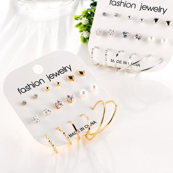 

stud alloy earrings for women fashion jewelry with crystal gold small wholesale, Golden;silver