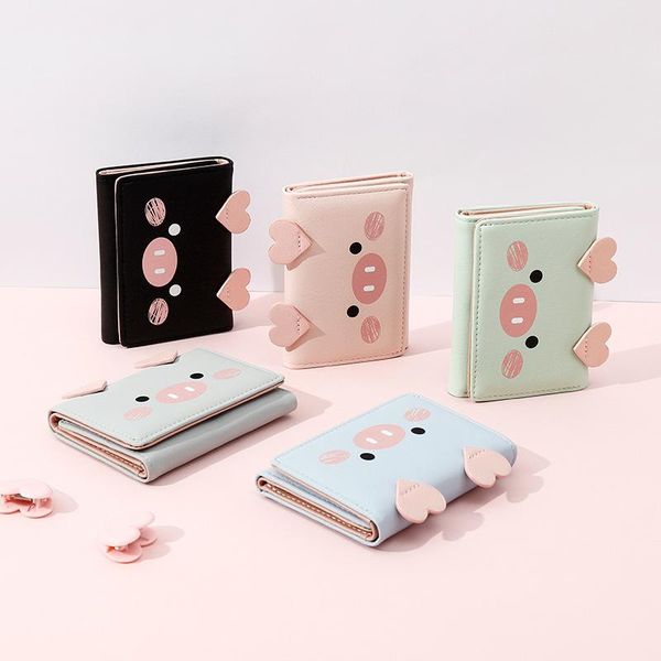 

wallets women designer wallet cute short female cartoon student small korean multi-card lady bag pink, Red;black