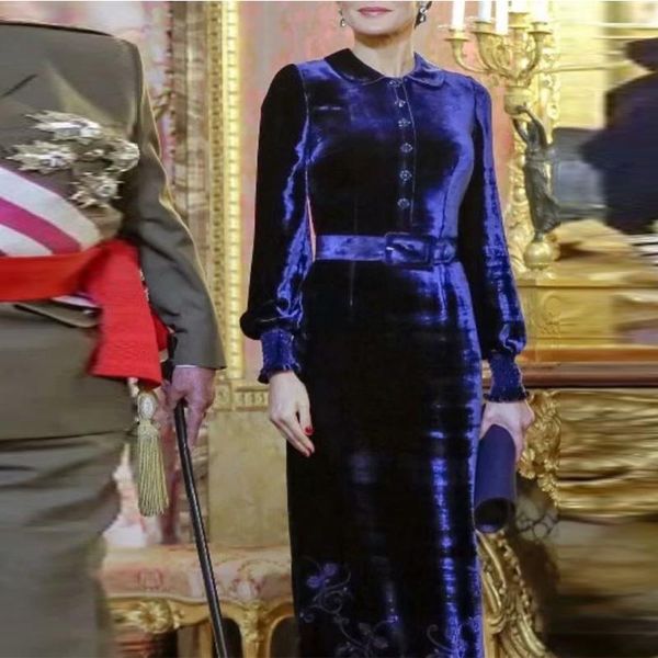 

casual dresses 2021 fashion designer dress women runway solid button decoration long sleeve elegant vintage velvet, Black;gray