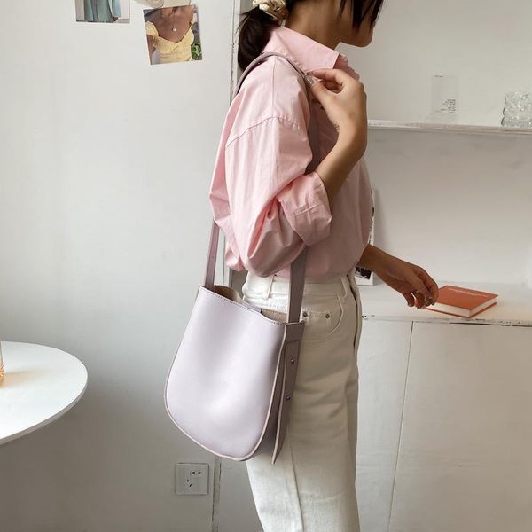 

pure color casual bucket bag 2021 pu leather women's designer handbag capacity shoulder messenger cross body