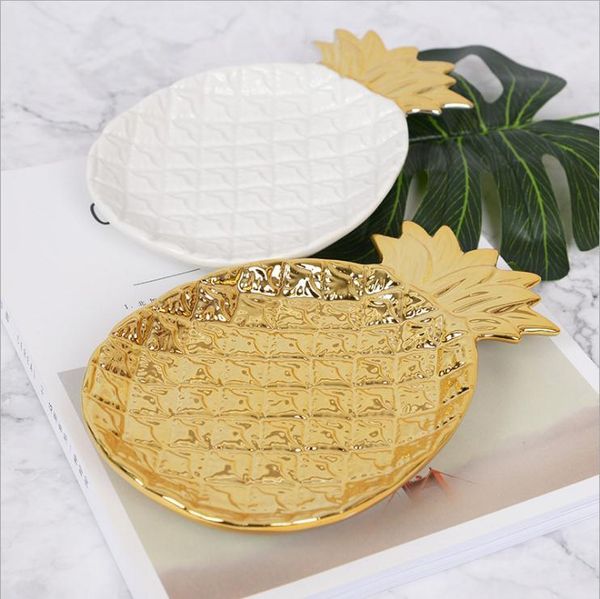 

kitchen storage & organization creative gold pineapple ceramic tray golden jewelry pallet dry fruit plate home decoration