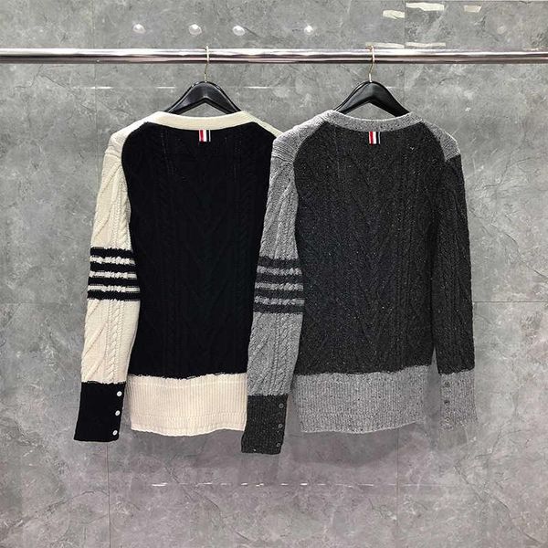

men's sweaters 2021 fashion brand men women slim o-neck patchwork cardigan clothing striped wool thick winter casual coat, White;black