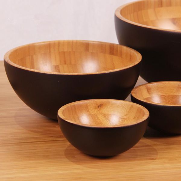 

solid bamboo bowl tableware dinnerware children dinner service natural healthy against creative fruit salad bowls