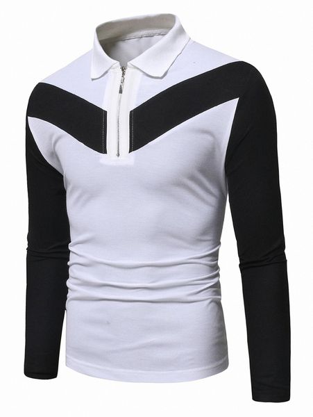

men two tone half zipper polo shirt z0f3#, White;black