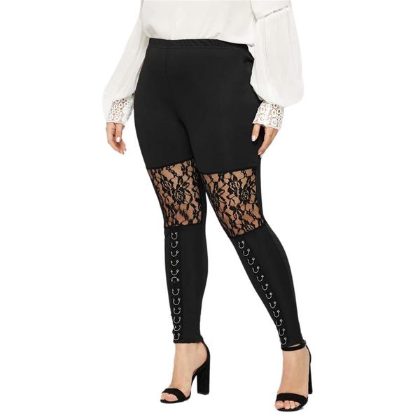 

women fashion harajuku lace pants black hollow out trousers elastic waist streetwear 4xl plus zise casual women's & capris, Black;white