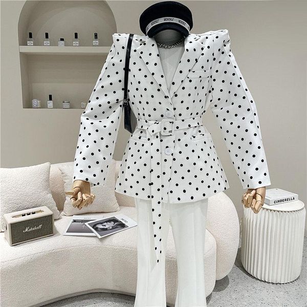 

women's spring summer 2021 fashion lapel slim fit blazer polka dot waist long sleeve suit suits & blazers, White;black