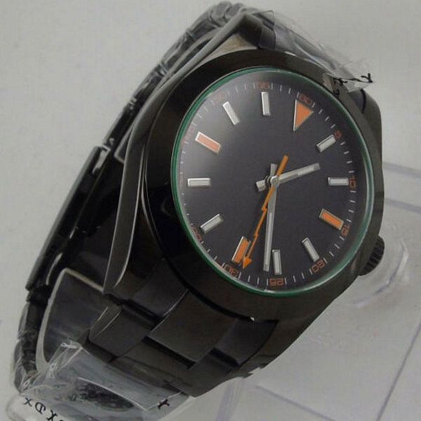 

wristwatches luxury 40mm mechancial mens watch black dial sapphire glass miyota movement automatic date function, Slivery;brown