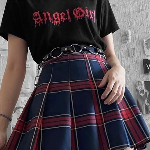 

angel girl letter print t-shirt women short sleeve gothic tees harajuku t shirt cotton hipster grunge 210512, White