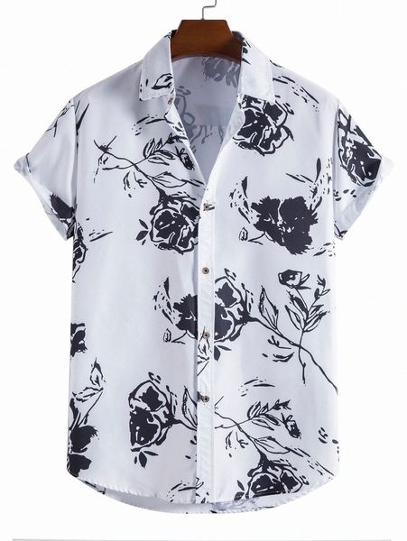 

men floral print shirt h6if#, White;black