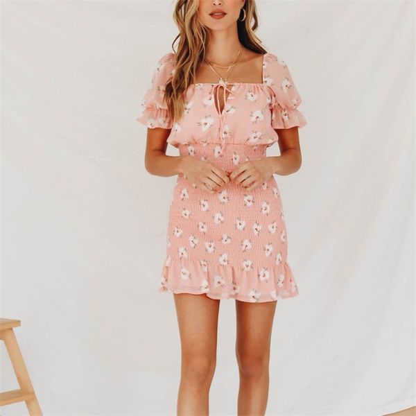 

casual dress female flower print summer slim vestidos 210430, Black;gray