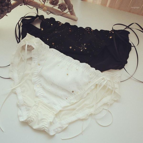 

mid-rise briefs fashion lace up female cotton lingerie star pattern women underwear women's panties, Black;pink