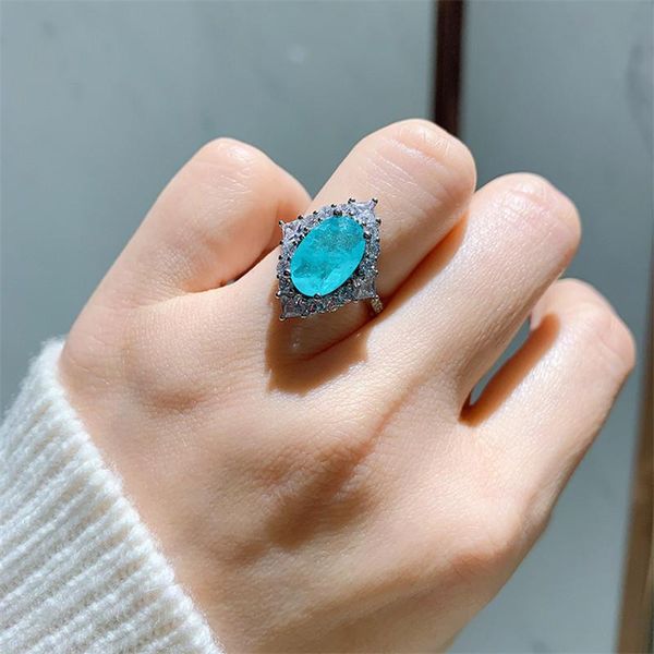 

wedding rings luxury oval blue green imitation gemstone for women jewelry 2021,fashion engagement bridal ring female accessories, Slivery;golden