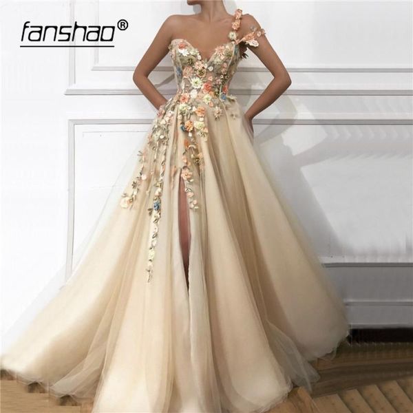 

evening dresses 2021 muslim one shoulder flowers slit vestidos de festa dubai saudi arabic gown prom dress, Black;red