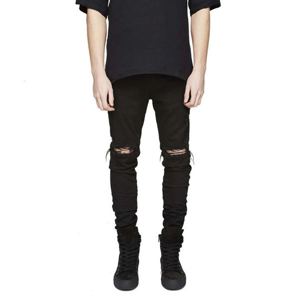 

godlikeu men's destroyed distressed tapered leg jeans ripped slim fit skinny denim pants, Blue