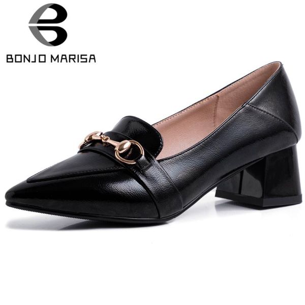 

dress shoes bonjomarisa brand female spring pumps pointed toe metal decoration shallow slip on women high heel leisure woman, Black