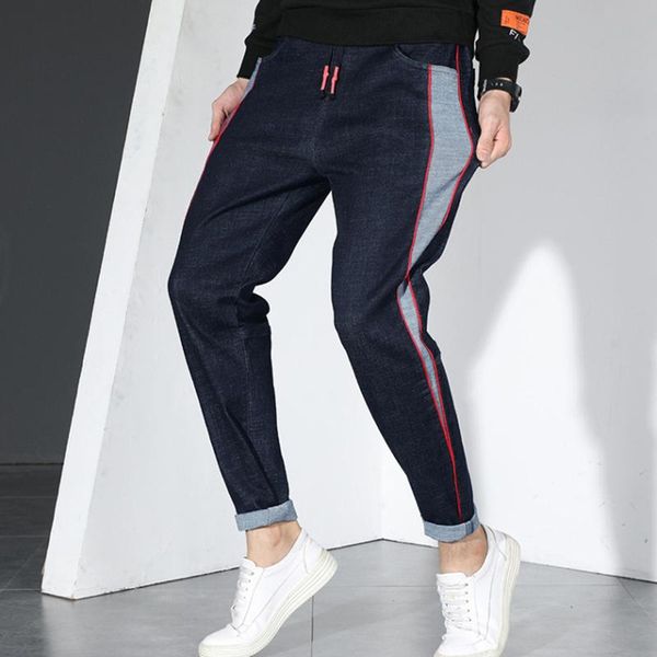 

men's jeans loose straight brand large size 6xl/7xl spring and summer drawstring pants, Blue
