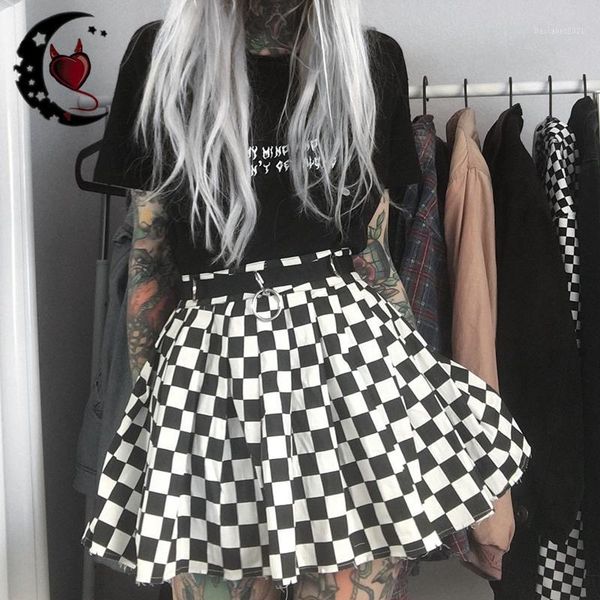 

skirts harajuku pleated plaid gothic women high waist mini skirt punk style girl short, Black