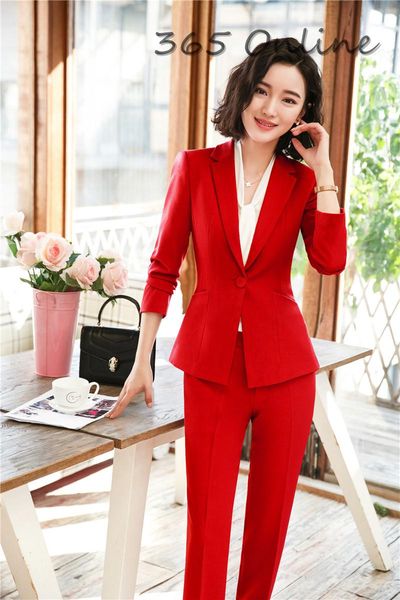 

women's suits & blazers novelty red formal professional women business with pants and jackets coat for ladies office work wear pantsuit, White;black