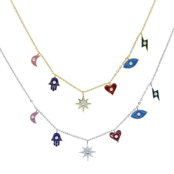 

chains promotion stock only 3 100% 925 sterling silver multi shaped lucky eye hand sun star moon charm necklace