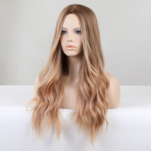

long water wave synthetic wigs for women ombre brown highlight yellow blonde cosplay daily party wig high temperature fiber hairfactory dire, Black