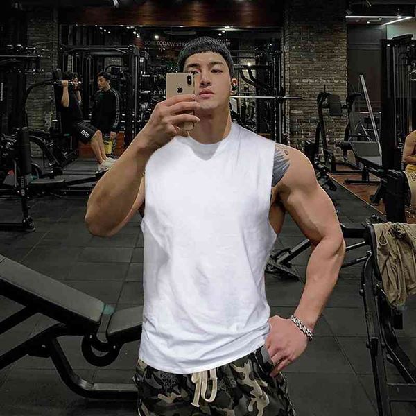 

mens tank new brand solid cotton muscle shirt bodybuilding singlets fitness sleeveless vest men tank210421, White;black