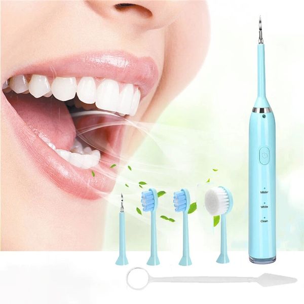 3-em-1 escova de dentes ultrassônica IPX7 Água à prova d'água Cleaner USB MUTE MUTE MUTE MODE Dental Cleaner Kit - Blue Star Edition
