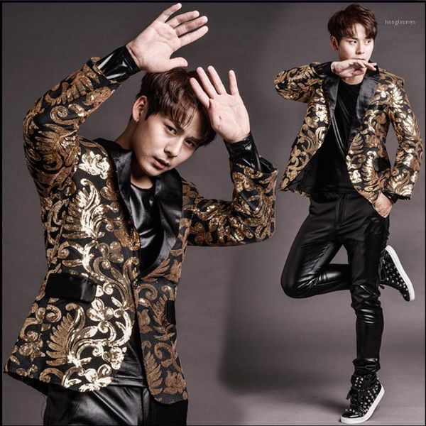 

men's suits & blazers s-4xl men jacket gold sequins embroidery suit fashion performance host singer stage costume wedding formal dress, White;black