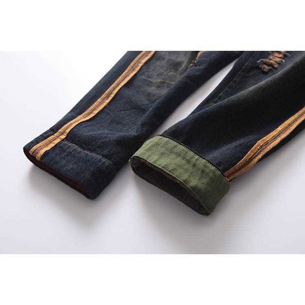 

korea fashion women jeans elastic waist loose hole vintage denim harem patchwork pocket ripped jean pants d116, Blue
