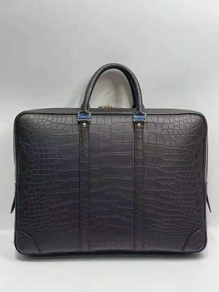 

luxury quality genuine real crocodile skin belly leather 2021 men business briefcase bag lapmablack color briefcases