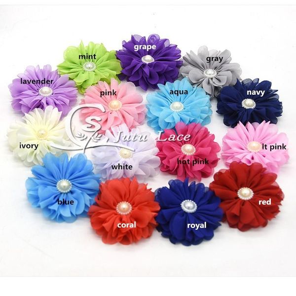 

pcs/ lot ,2.5'' shabby chiffon flowers , lotus with pearl ties, Red;brown