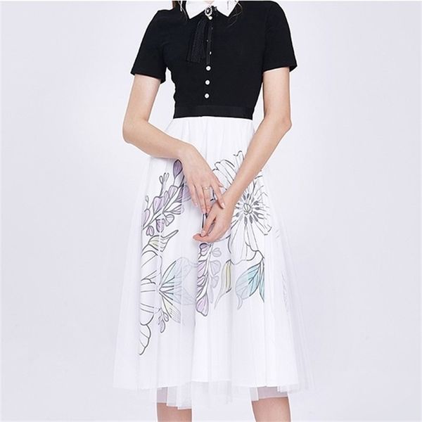 

runway long dresses vintage fashion designer womens short sleeve slim retro printed ball gown maxi dress 210603, Black;gray