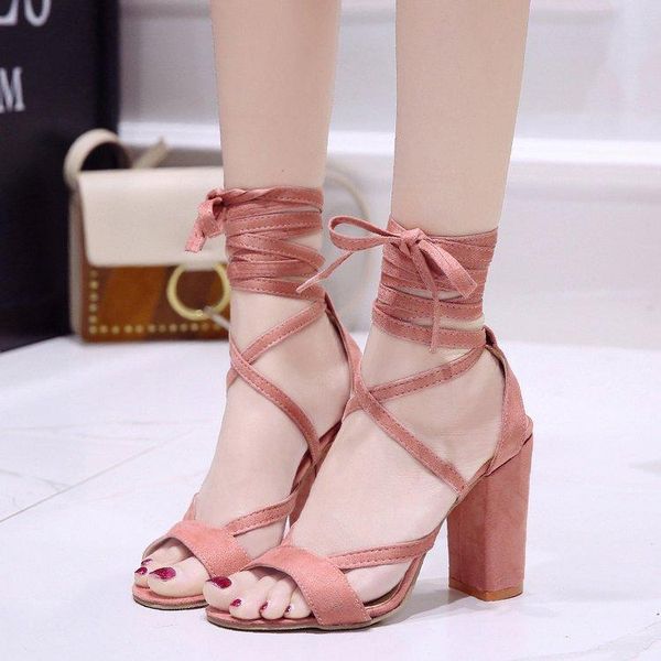 

34-43 solid pule size pumps sandalias women casule flock +8cm high heels party shoes thick heel strap female sandals, Black