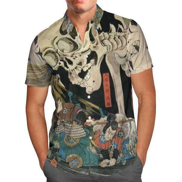 

men's casual shirts retro skull 3d print anime shirt beach hawaiian summer short sleeve streetwear oversized chemise homme, White;black
