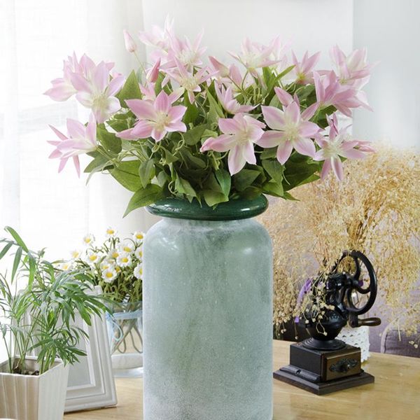 

artificial flowers wedding decoration elegant clematis fake flower home party silk 69cm 3 forks floral bouquet decor decorative & wreaths