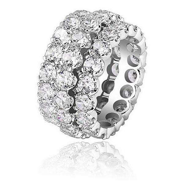 

3 row cz diamonds rings 14k gold silver bling ring micro pave cubic zirconia for men women hiphop jewelry gifts, Golden;silver