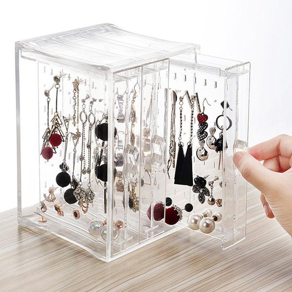 

storage boxes & bins earrings shelf transparent acrylic jewellery pylon ear studs. necklace plastic three drawer box