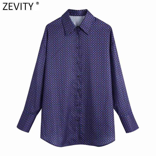 

zevity women vintage geometric print casual smock blouse office lady turn down collar shirts chic spring blusas ls7502 210419, White