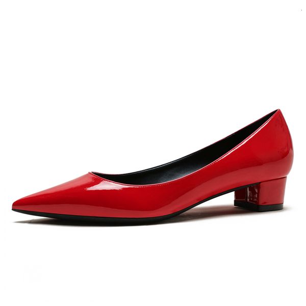 

sandals genuine leather pumps women' s autumn slip-on pointed toe square heel dress shoes handmade elegant shallow n0056 10ap, Black