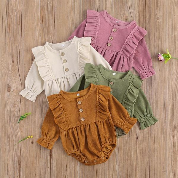 

jumpsuits baby & children's 0-18m born girls boys button ruffles long sleeve solid clothing, Blue