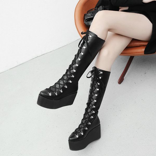 

new fashion women high boots soft leather waterproof knee high boots black motorcycle boot platform women's shoes winter
