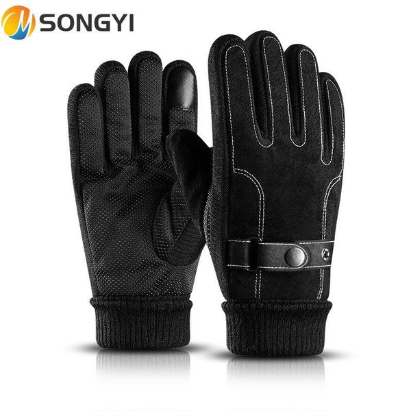 

cycling gloves touchscreen winter thermal warm pigskin bicycle ski outdoor hiking motorcycle y254, Black
