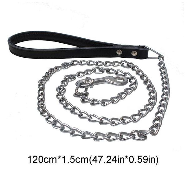 

leather pet puppy dog leash iron chain anti-bite walking running outdoor train q0kf collars & leashes