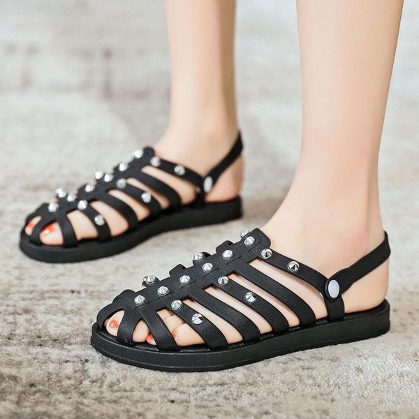 

women's slippers rivet 2021 jelly shoes summer fashion beach sandals plus size 41 women black female casual footwear