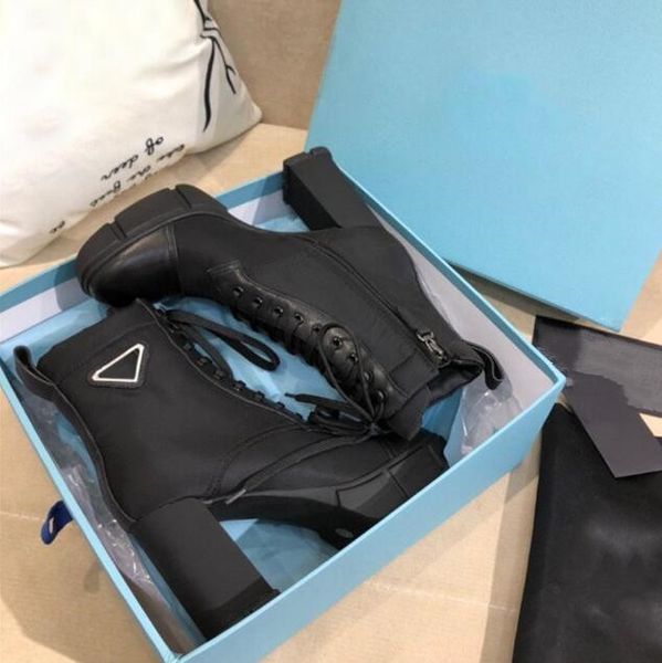 

luxury designer woman fashion boots leather and nylon fabric booties women ankle biker australia platform heels winter sneakers3869513, Black
